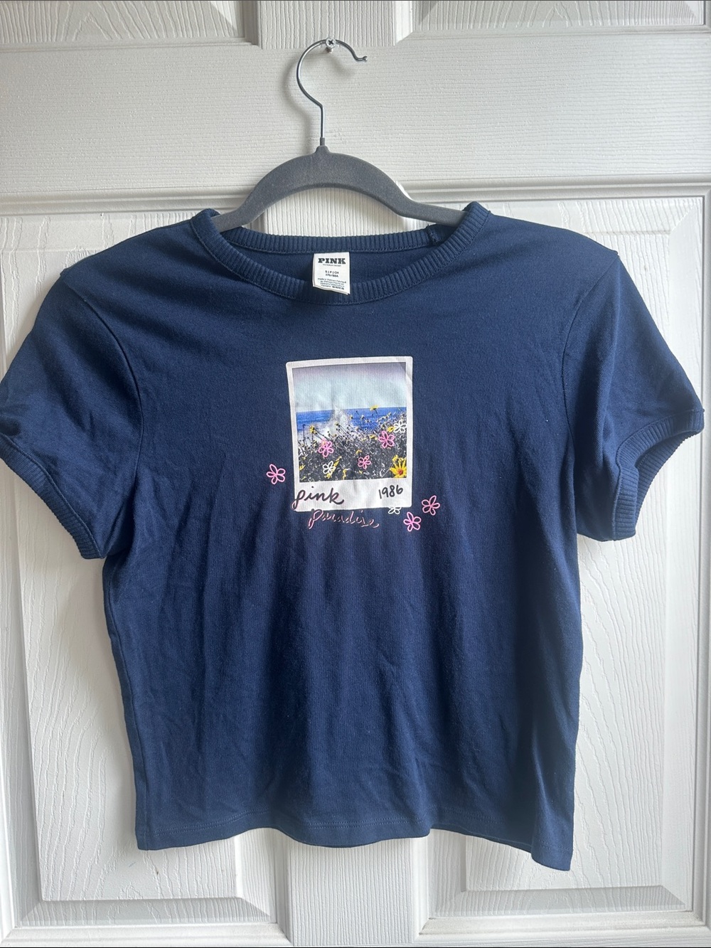 PINK Victoria's Secret Navy Crop Top with Floral Graphic